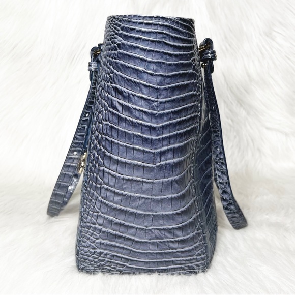 SOLD-Brahmin Iridescent Oil Slick Ombre Blue Pink Croc Leather Shoulder Bag - Picture 9 of 12